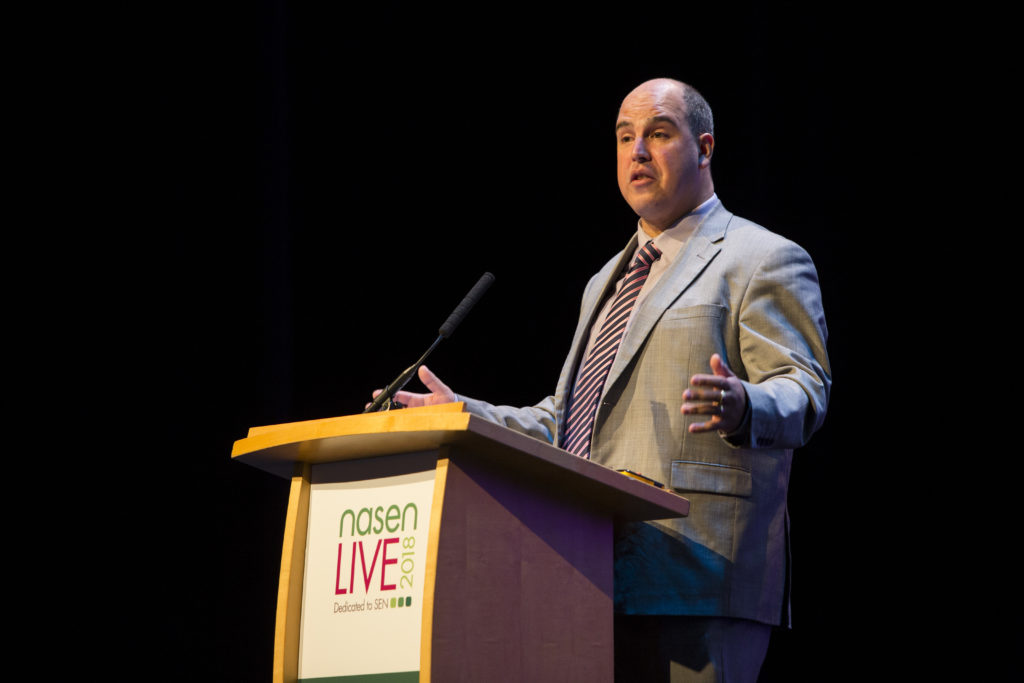 Adam Boddison giving a keynote at nasen Live